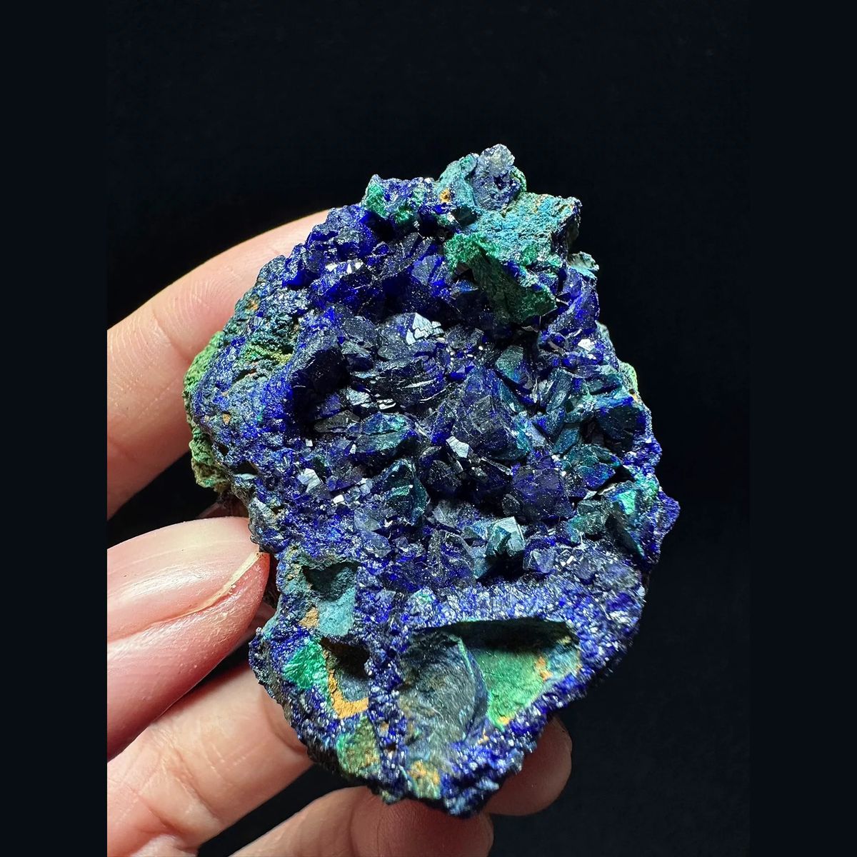Azurite with malachite from Anhui — complete view