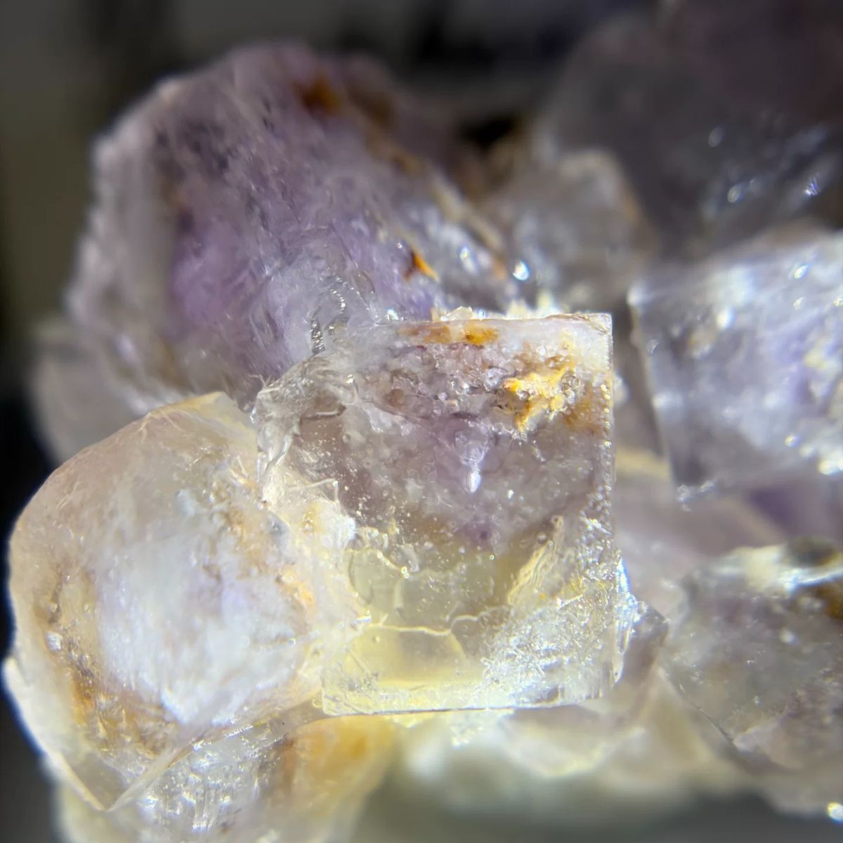 Clear Shangbao fluorite cubes with a pink-purple core from Hunan — complete view