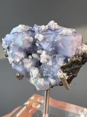 Front view of rare purple fluorite crystal from Yaogangxian