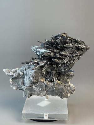 Front view of large stibnite crystal formation from Hunan