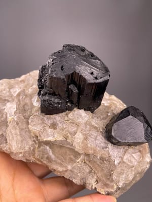 Black tourmaline with smoky quartz matrix, large display specimen