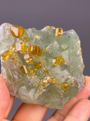 Yellow barite crystals on green fluorite matrix from Jiangxi Province, China