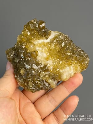 Golden barite with calcite cluster from Jiangxi, China