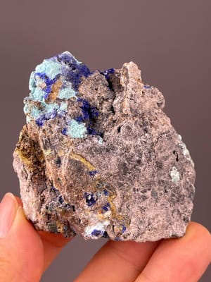 Front view of raw malachite and azurite cluster from China