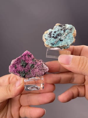 Pink manganocalcite with blue hemimorphite from Guizhou Province, China