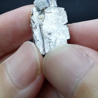 Long Columnar Silver Metallic Mineral Crystals with Quartz