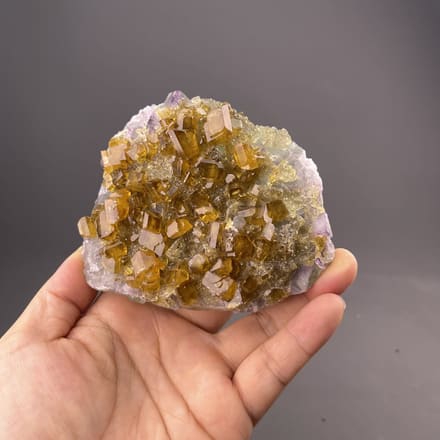 Yellow-brown barite prismatic crystal cluster, Dexing Copper Mine, Jiangxi, China