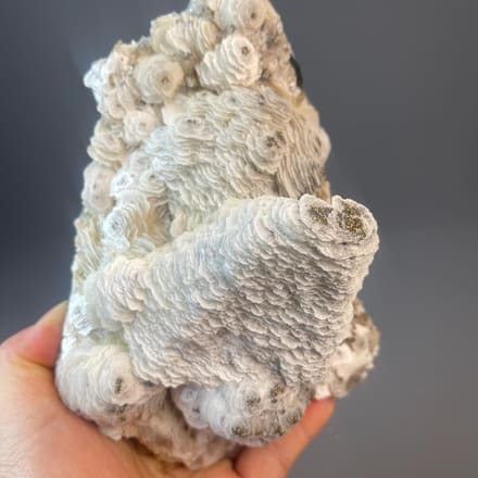 Petal calcite cluster with pyrite accents from Zhejiang, China
