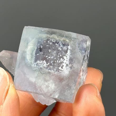Light blue twin fluorite with phantom Yaogangxian front view
