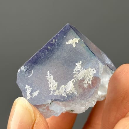 Deep purple-blue fluorite with petal calcite formations from Yaogangxian, Hunan