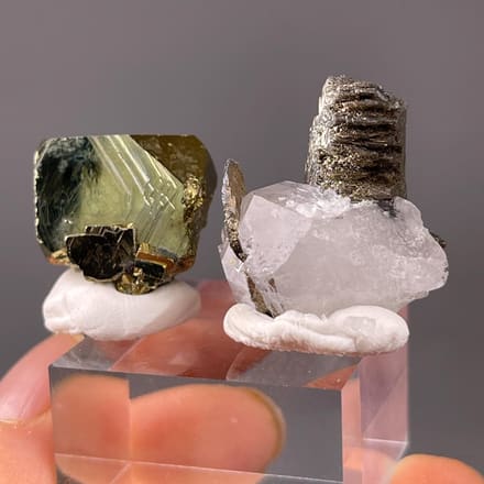 Front view of chalcopyrite and iron ore specimen set