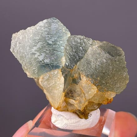 Twinned blue-green fluorite with etched surfaces from Yaogangxian Mine, Hunan