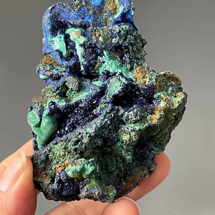 Azurite blue crystals with malachite formation from China