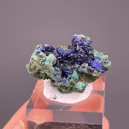 Front view of azurite and malachite cluster