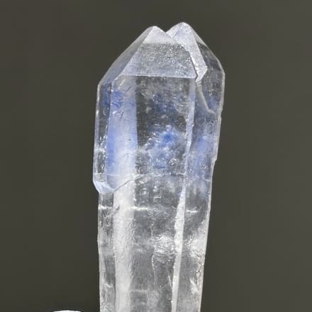 Blue dumortierite-in-quartz double-terminated wand from Brazil