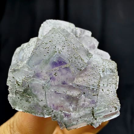 Purple-cored fluorite cubes dusted with pyrite from Yaogangxian Mine, Hunan, China