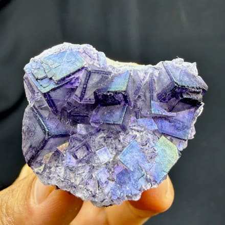Iridescent purple-framed fluorite cubes with rainbow film from Inner Mongolia, China