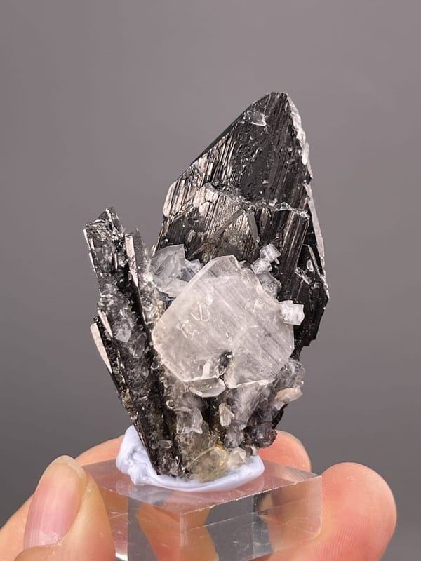 Cassiterite on barite from Yaogangxian Mine Chenzhou Hunan, SKU 1079