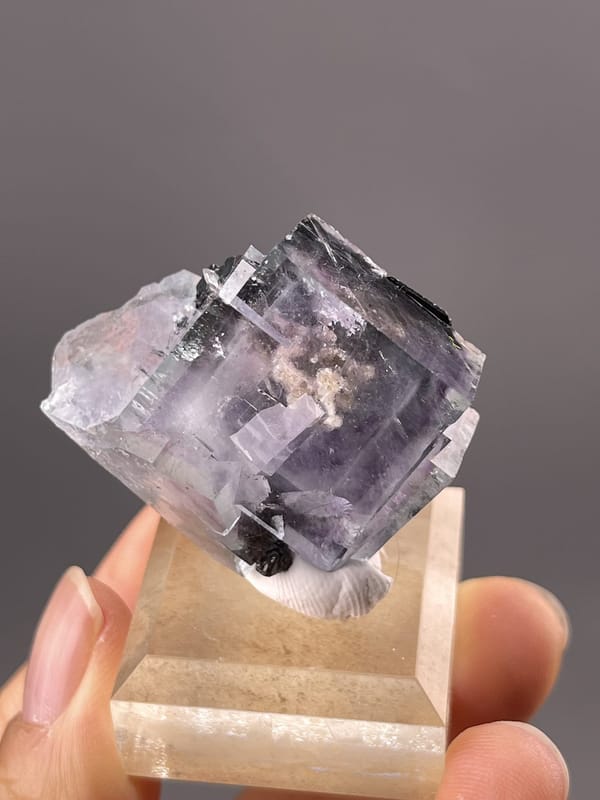 Cubic Fluorite Specimen from Yaogangxian Mine, Hunan – angled view showing matrix