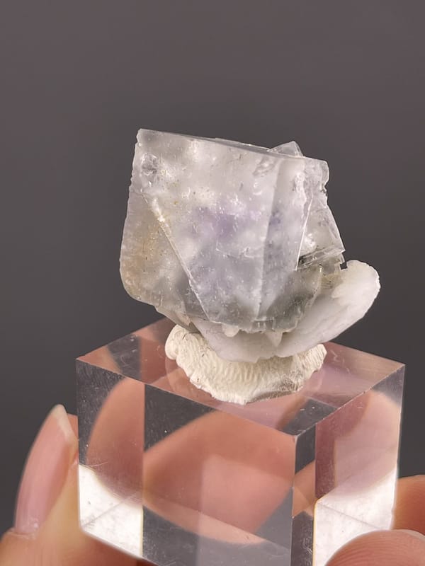Top view of colorless fluorite showing cubic geometry