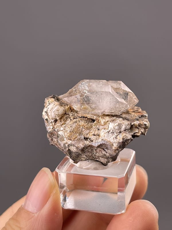 Close-up of quartz crystal prismatic faces showing natural geometry