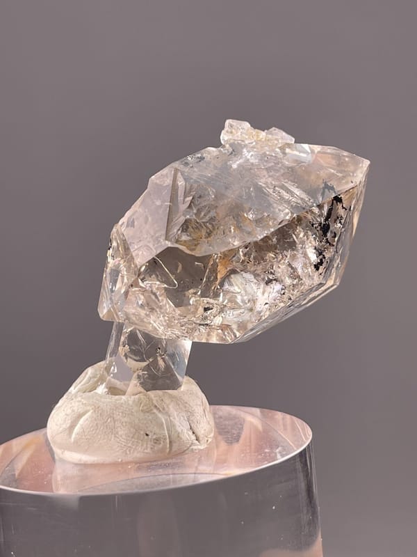 Close-up of quartz crystal showing exceptional clarity and facets