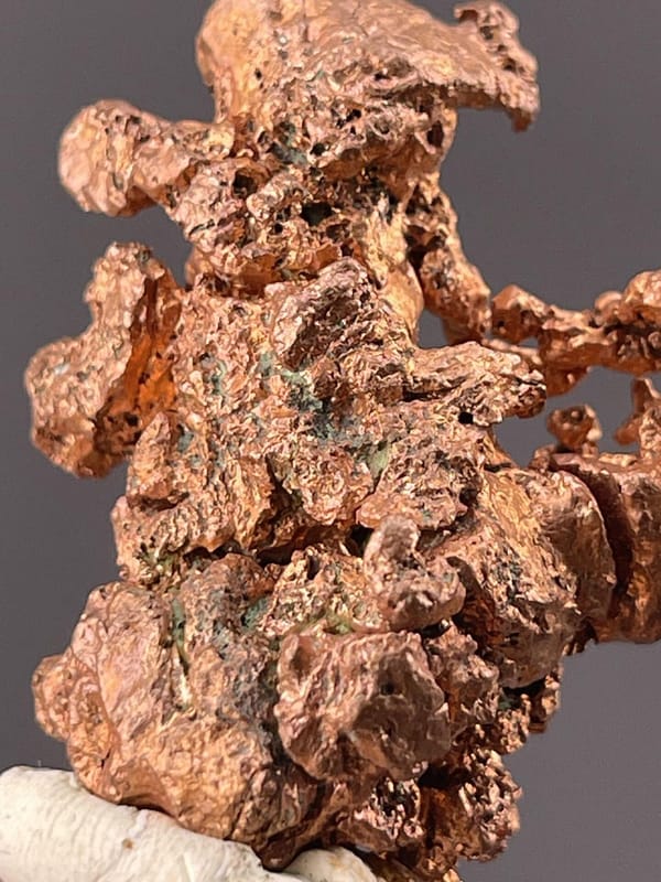 Angled view of Yichun copper highlighting natural crystal habit