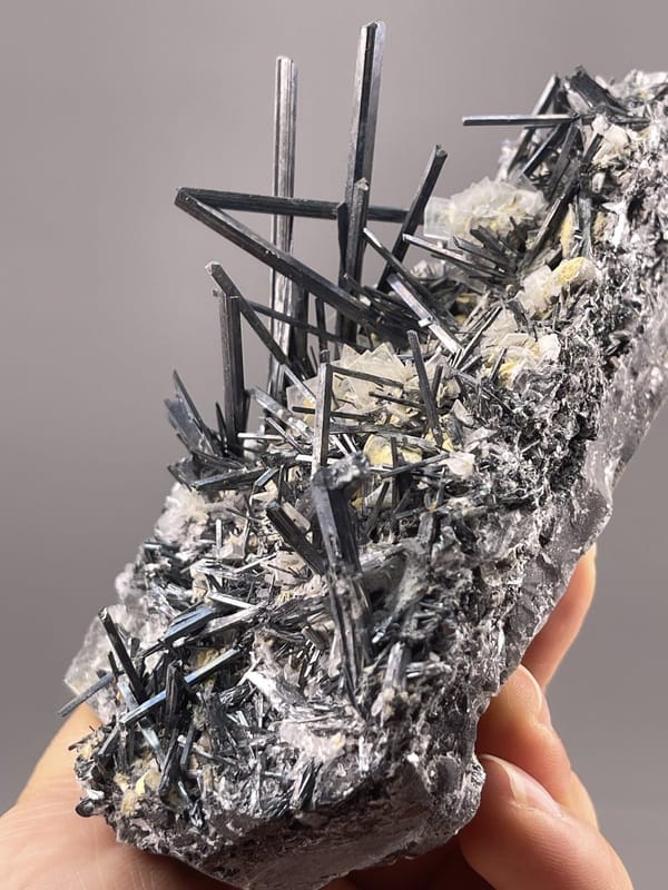 Stibnite Acicular Cluster from Lengshuijiang Mine, Hunan – full specimen against white background