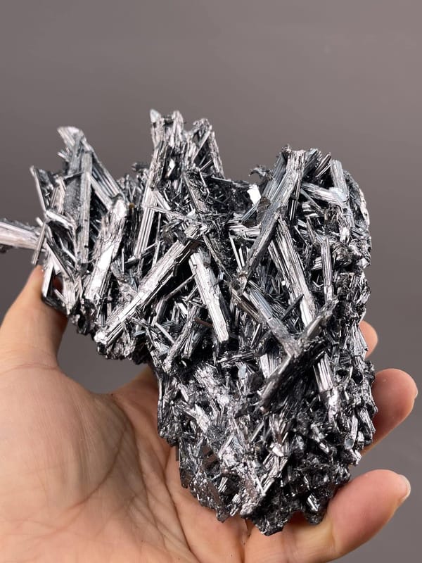 Stibnite Crystal Formation from Hunan, China – lustre and transparency detail