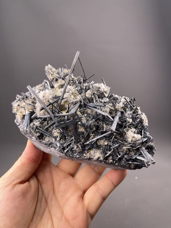 Stibnite Crystals from Hunan, China – close-up of crystal surface