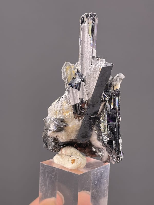 Metallic gray stibnite showing columnar prismatic habit, 1.6 g