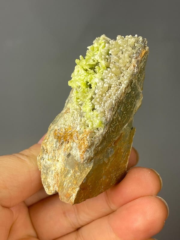 Multiple green pyromorphite crystals on matrix
