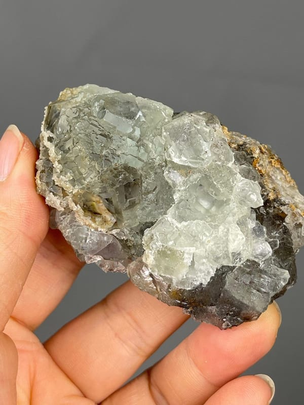 Top-down view of green fluorite cubic crystal