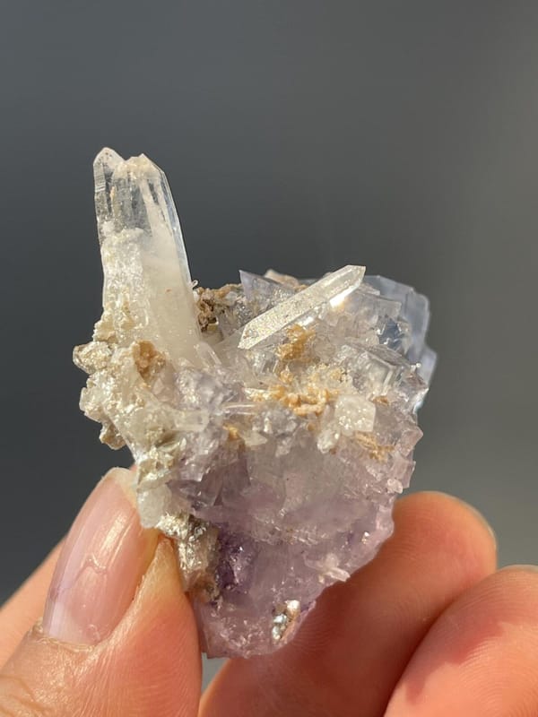 Top view of blue fluorite and quartz cluster