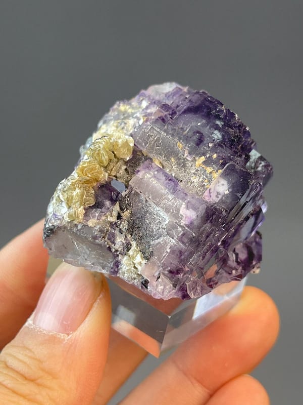 CaF₂ isometric fluorite with deep purple phantom on dolomite matrix