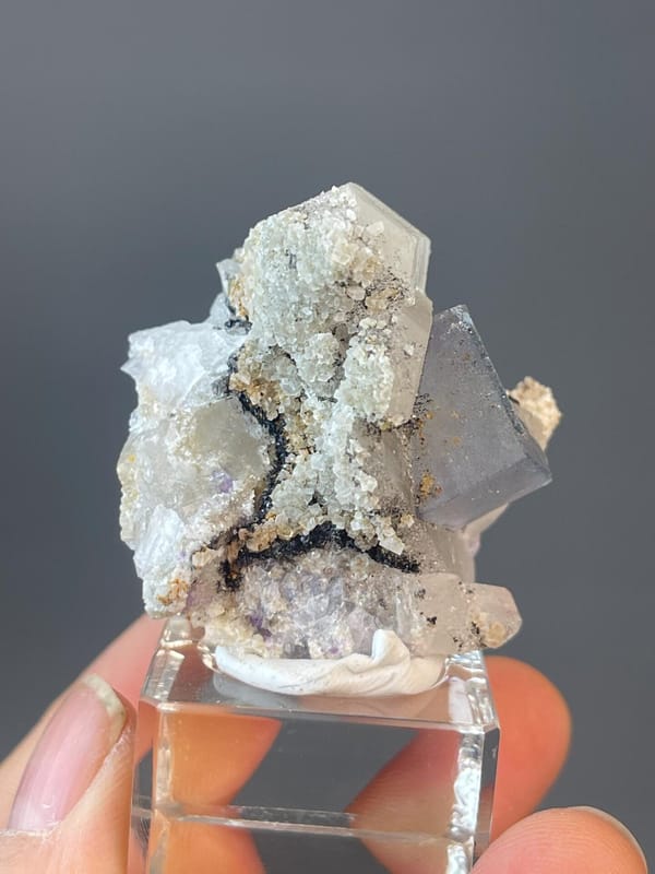 Fluorite and quartz specimen measuring 1.8×1.6×1.4 inches
