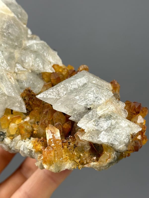 Full view of pink needle calcite Hubei specimen