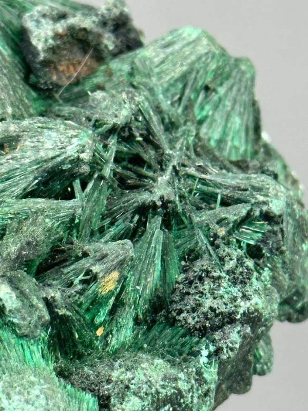 Malachite needle habit detail close-up