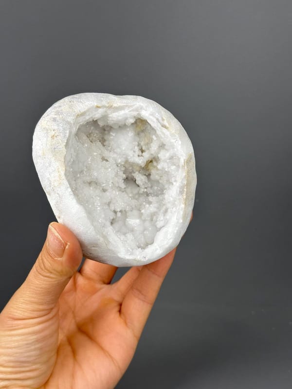 Interior druzy crystal lining of large quartz geode