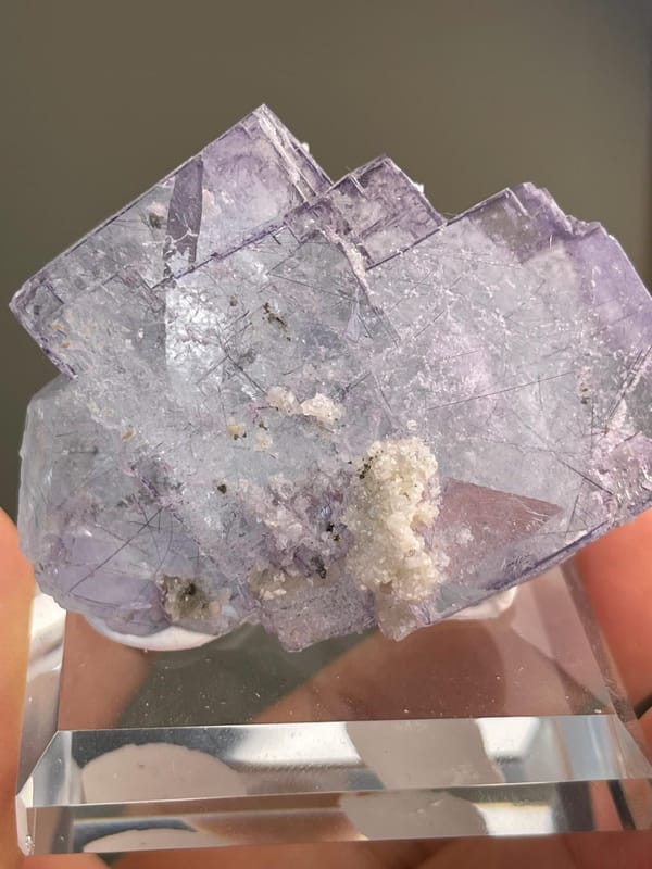 Stepped fluorite with needles measuring 2.2×1.7×1.4 inches