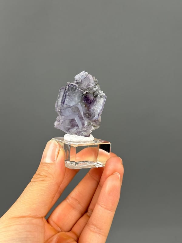 Twin fluorite crystal faces and matrix base
