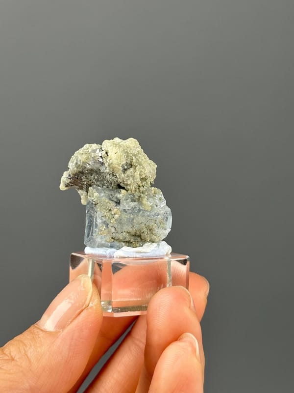 Green fluorite with white dolomite contrast close-up