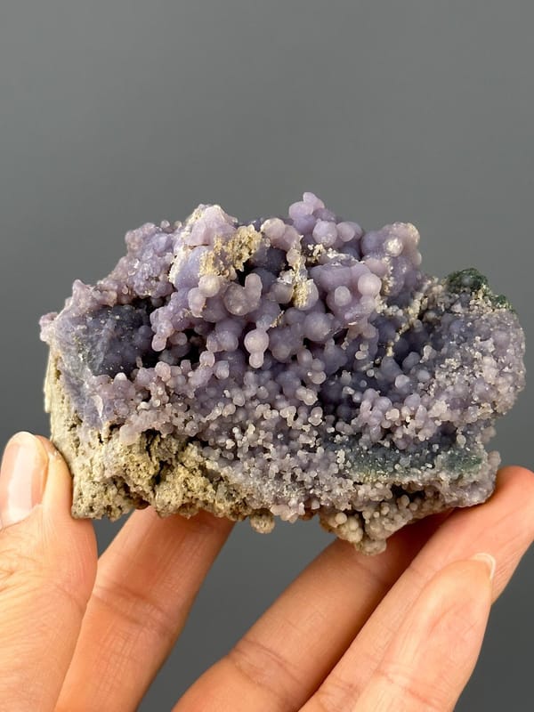 Front view of deep purple grape agate from Sulawesi Indonesia