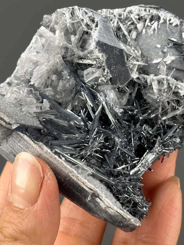 Stibnite barite scale reference mineral display