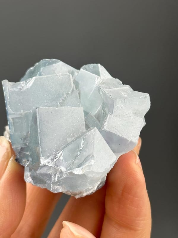 Back view of twin fluorite crystal specimen