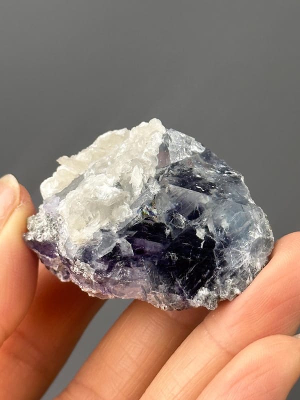Deep purple twinned fluorite with calcite from Yaogangxian Mine, Hunan