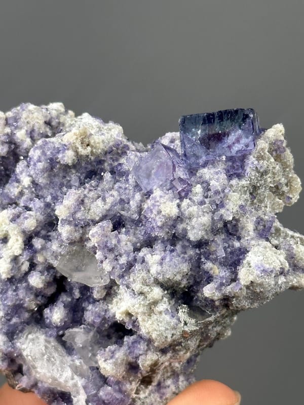 Close-up of deep phantom layering in purple fluorite