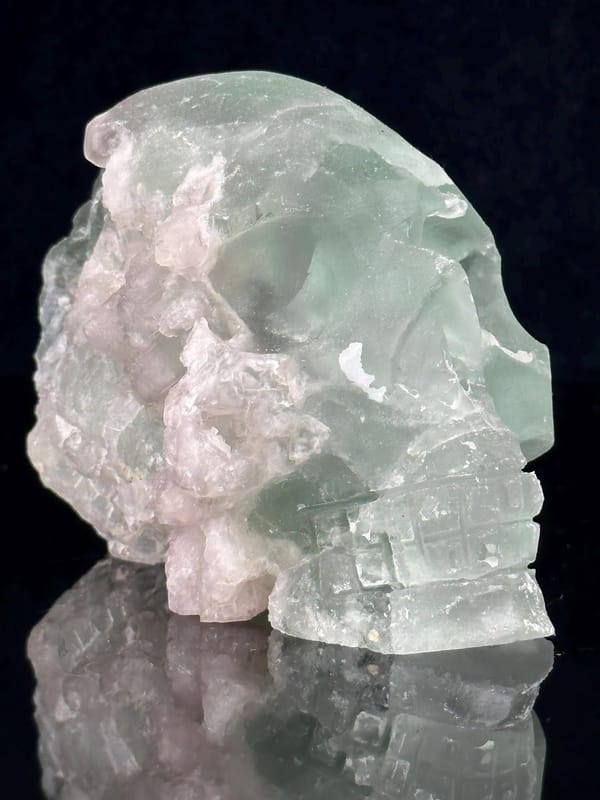 Back view of large hand-carved green fluorite skull