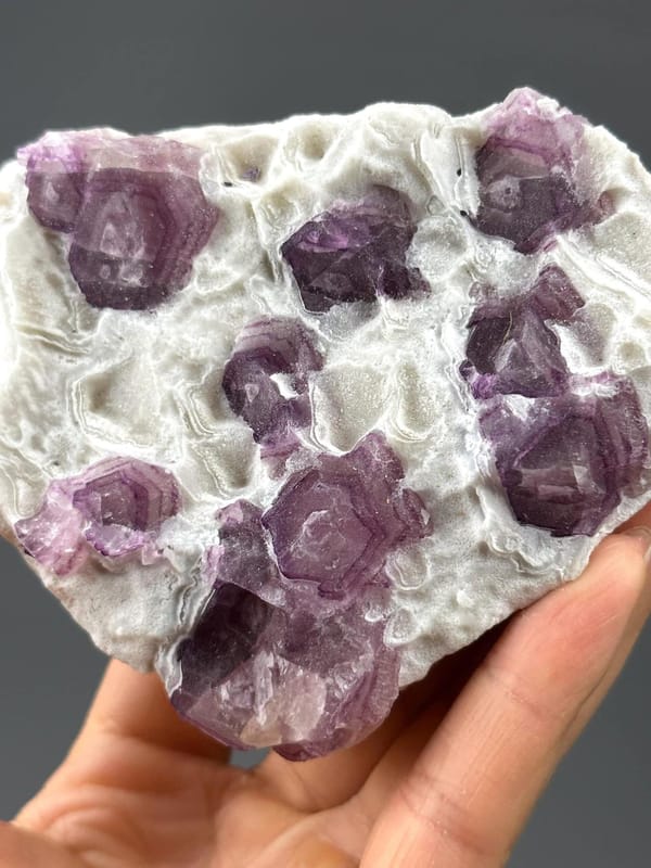 CaF₂ cubic fluorite, Mohs 4, purple banded lollipop, Zhejiang, 12.7 oz