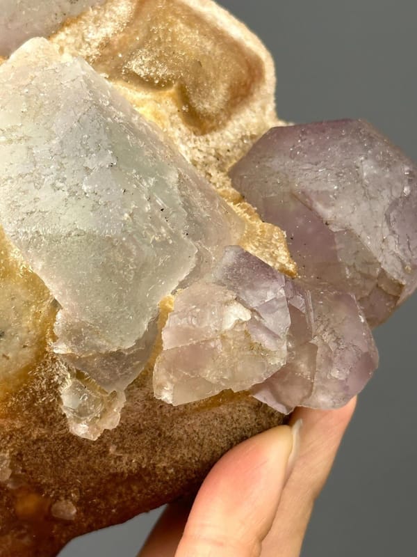 Side view of phantom fluorite cluster, 4.1×3.6×3 in
